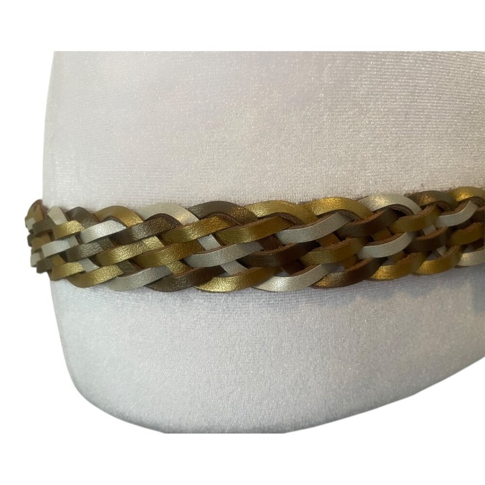 Vintage Tricolor Braided Gold Silver White Leather Belt with Gold Tone Buckle XL - Picture 3 of 6